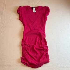 Truce Girls Fuchsia Pink Ribbed Short Sleeve Rouched Dress Size M 10-12